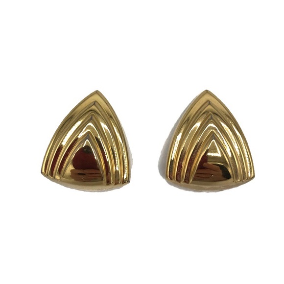 Vintage Christian Dior Triangle Gold Clip Earrings - Picture 3 of 9